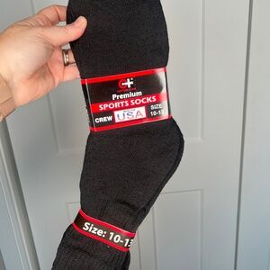 Premium Sport Socks (3) Crew Black NWT Men's Size 10 - 13